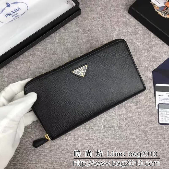 PRADA普拉達 經典款 十字紋牛皮 大號單拉鏈錢包 1M1188 DD1838